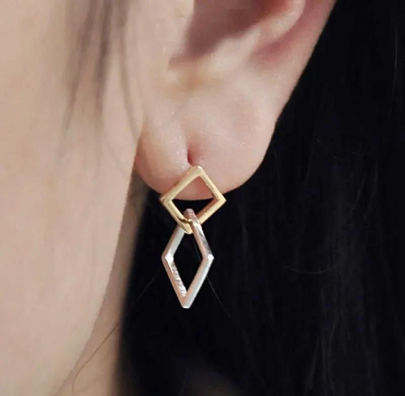 Ladies sterling silver earrings-ELEMENT - Sterling Silver & Gold square shaped earrings