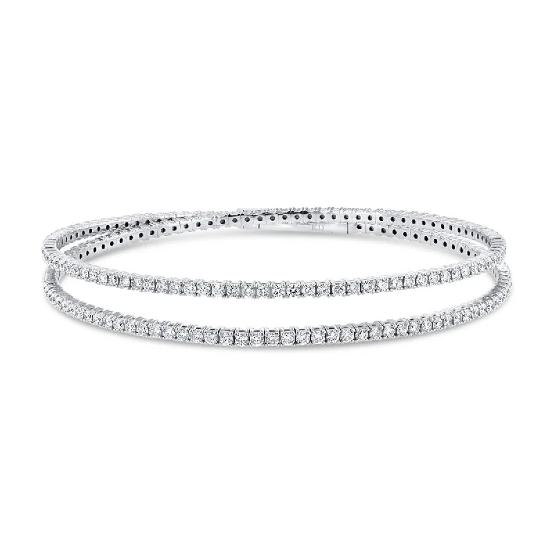 Ladies charm bangles with gemstones-White Gold Contemporary Flexible Diamond Bangle