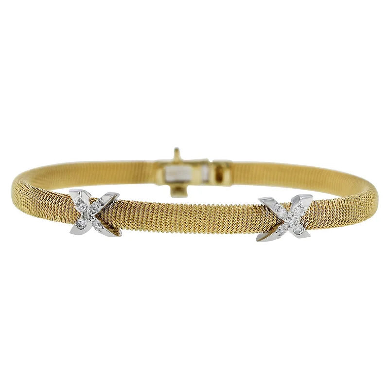 Ladies chunky bracelets-Soft Mesh 18K Yellow Gold Bangle with Diamonds