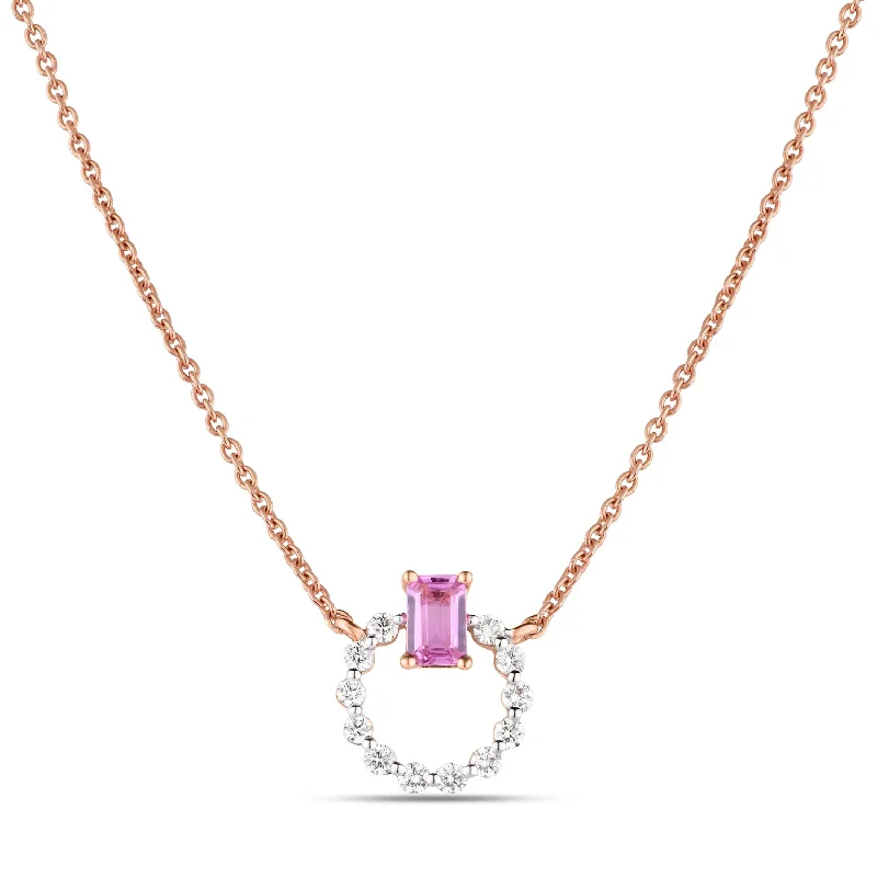 Ladies wedding necklaces-Pink Sapphire Circular Diamond Necklace