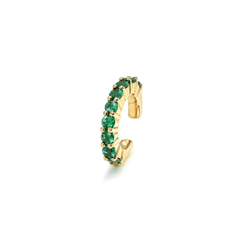 Ladies fine gold earrings-Pavé Emerald Ear Cuff