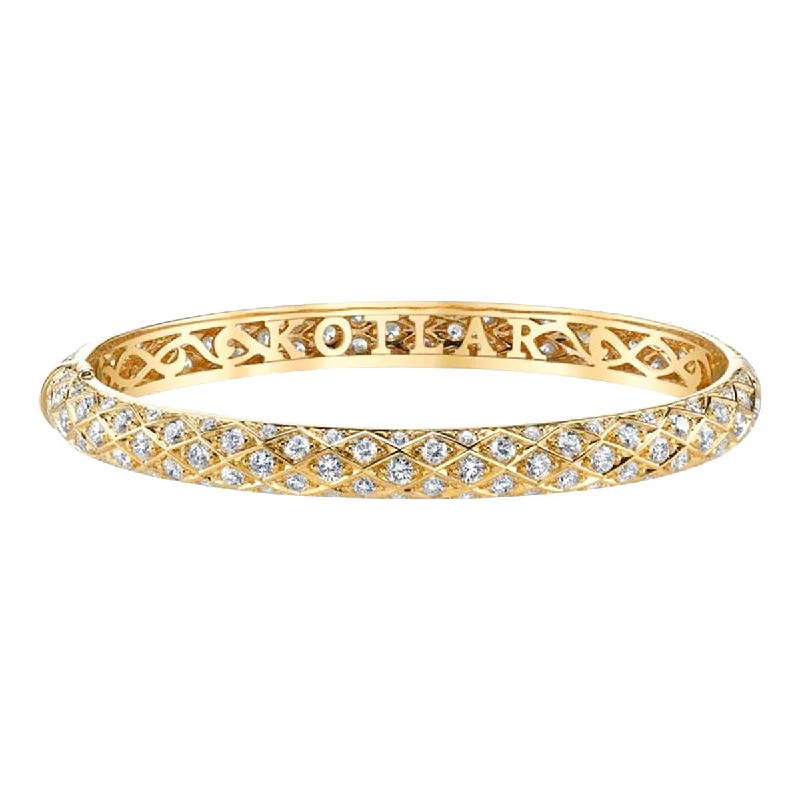 Ladies thin gold bracelets-Criss Cross Artisan Pave Bangle