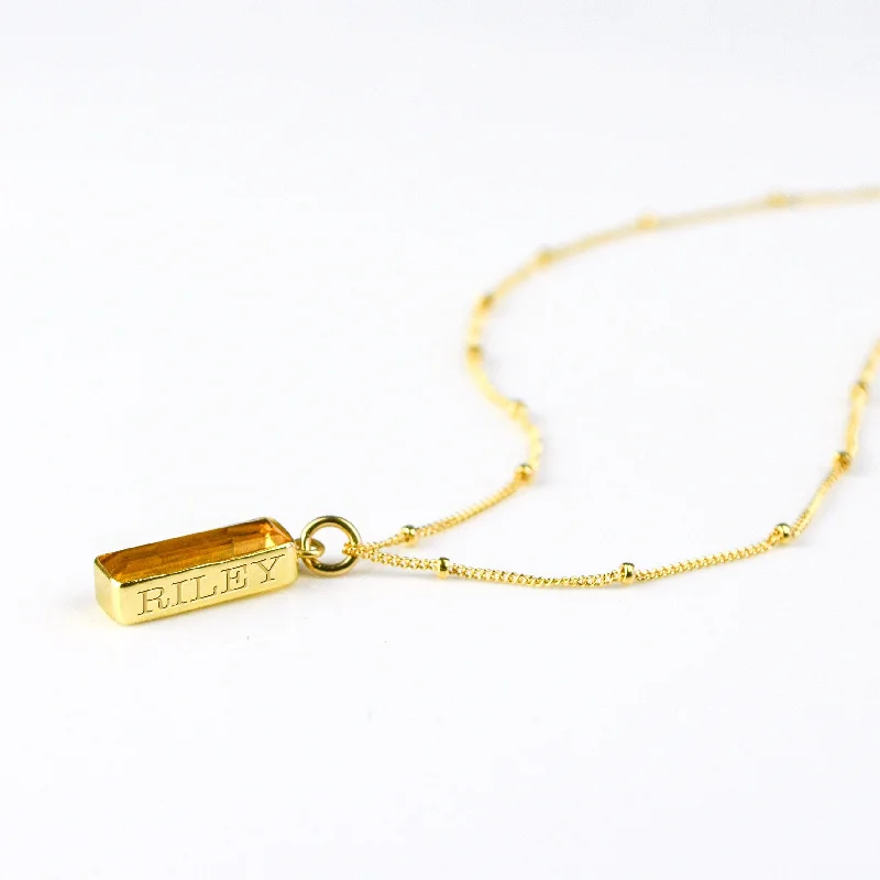 Ladies lucky charm necklaces-Citrine Vertical Bar Necklace : November Birthstone : Adira Series