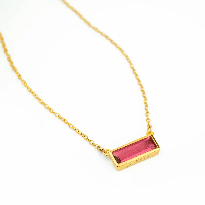 Ladies engraved name necklaces-Ruby Bar Necklace : July Birthstone : Adira Series