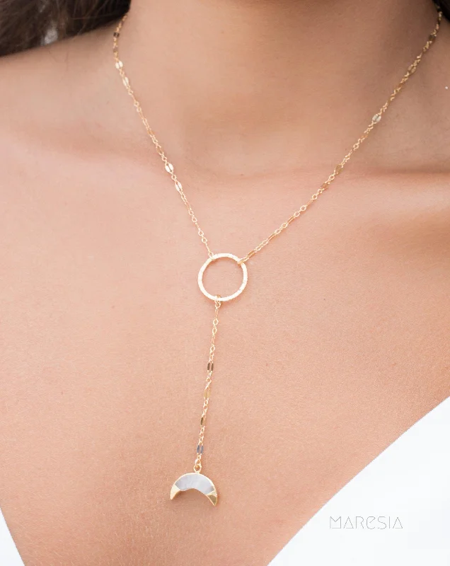 Ladies fine jewelry necklaces-Y necklace Moonstone ~ Gold Filled ~ MN018