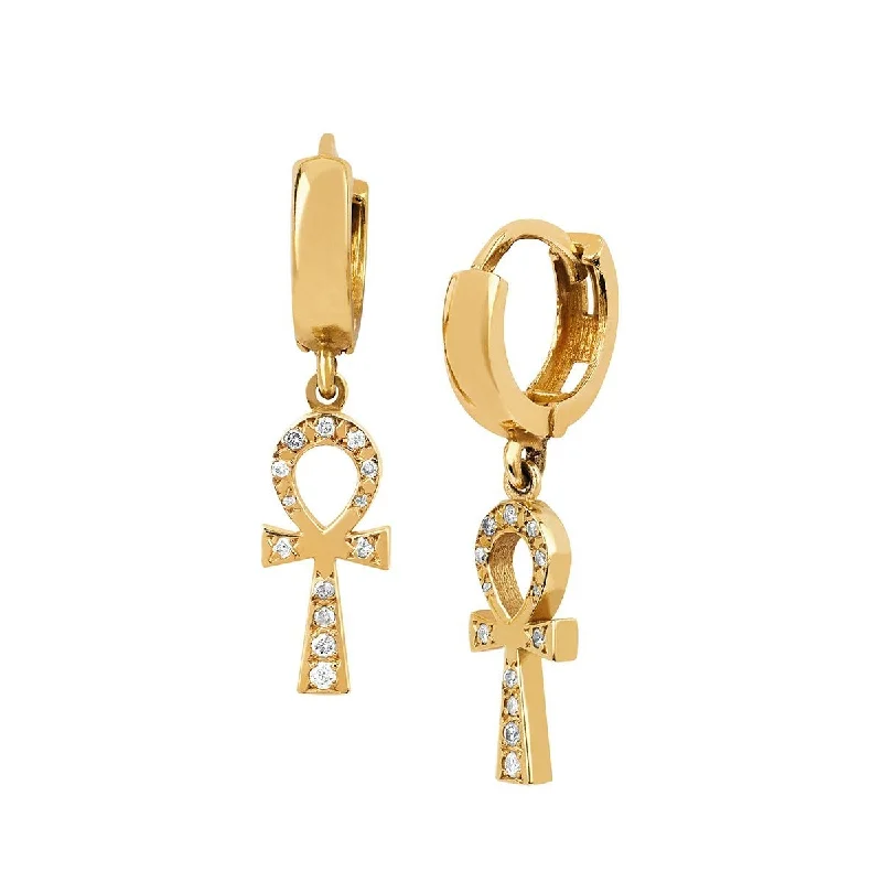 Ladies zirconia earrings-Diamond Eternal Ankh Cross Earring | Ready to Ship