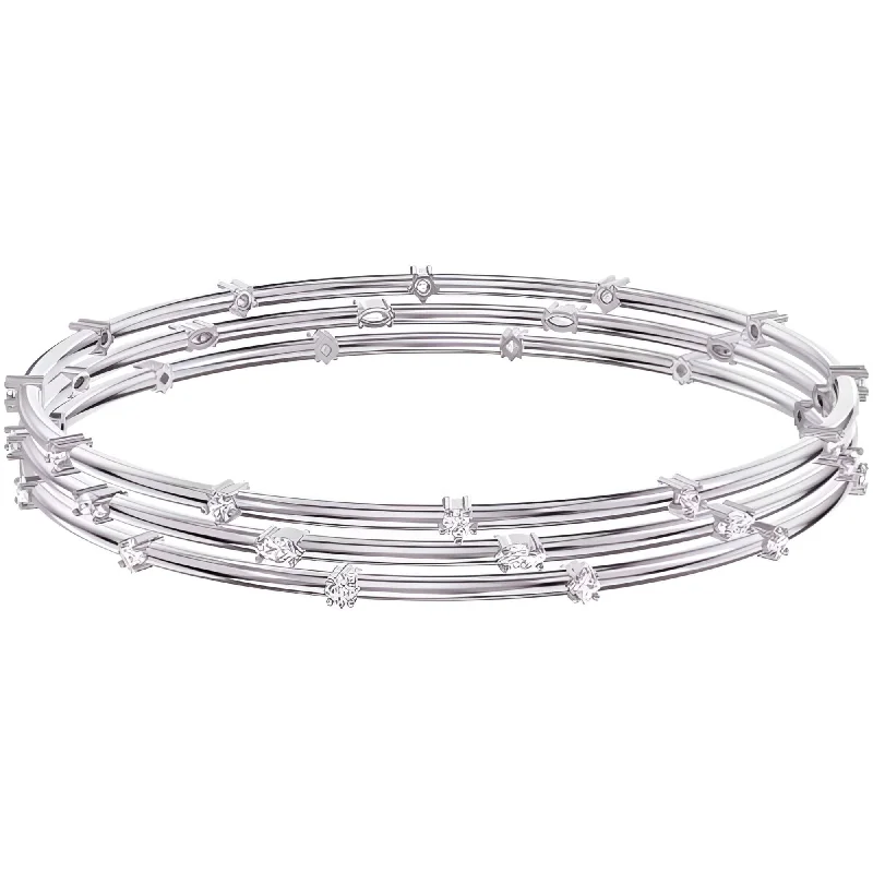 Ladies colorful bangles-Swarovski Women's Cluster Bangle - Moonsun Rhodium Plated Crystal Silver | 5508875