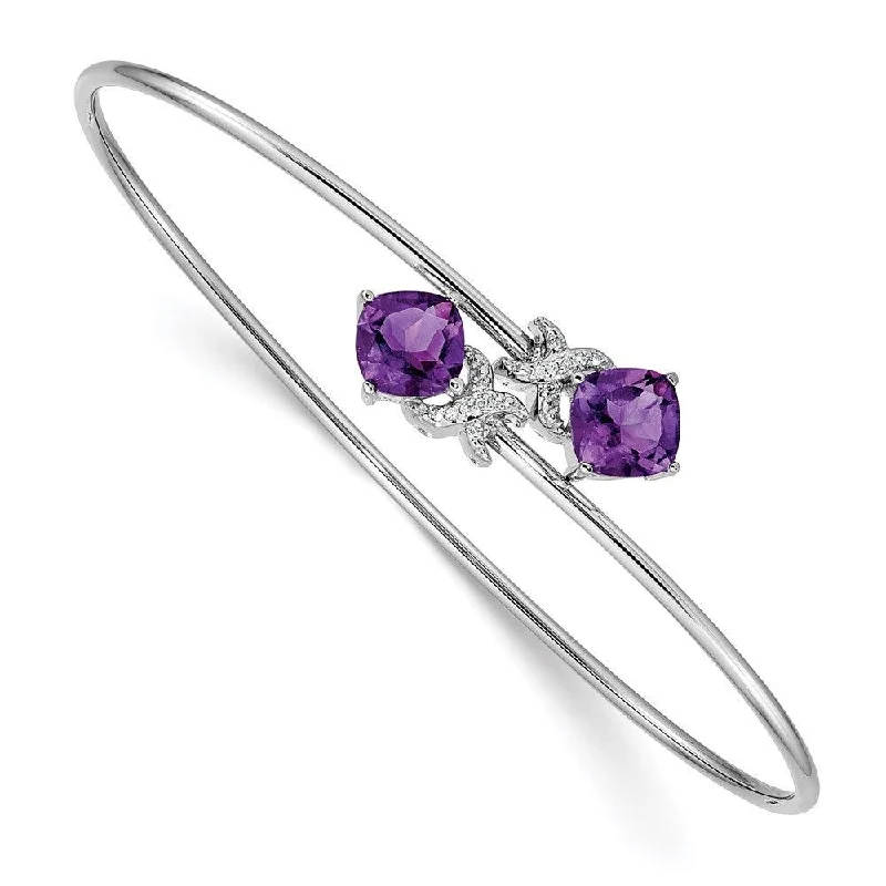 Ladies sterling silver bracelets-14k White Gold 0.03ct Dia. & 2.2ct Amethyst Flexible Bangle