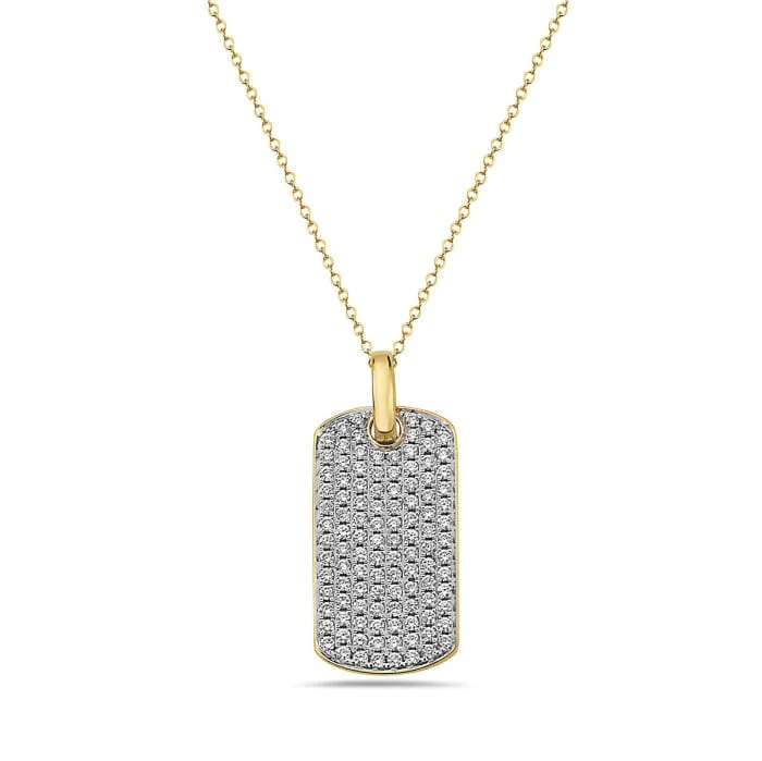 Ladies personalized necklaces-14KYellow Gold Diamond Dog Tag Necklace