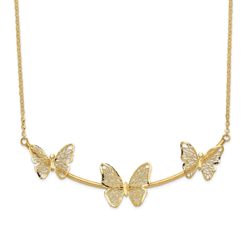 Ladies opal necklaces-14KT Yellow Gold 18-inch 13MM Butterfly Necklace