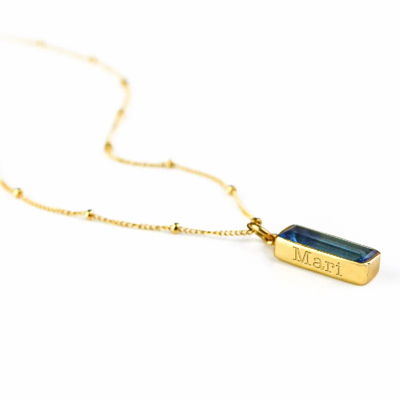 Ladies gold choker necklaces-Kyanite Vertical Bar Necklace : September Birthstone : Adira Series