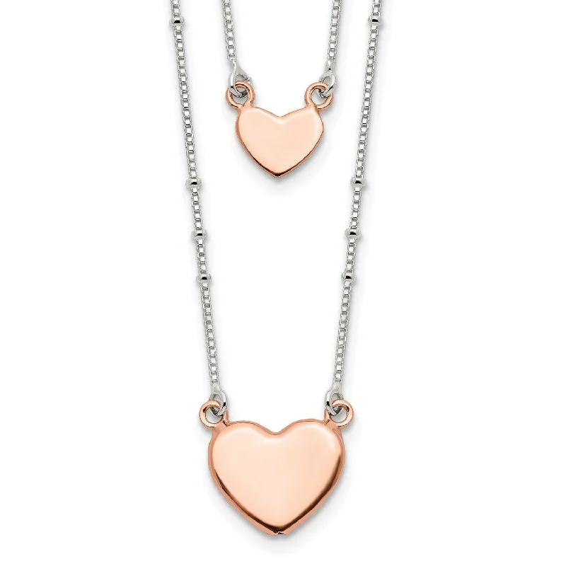 Ladies bridal necklaces-Sterling Silver 18-inch Heart Two Layer Necklace