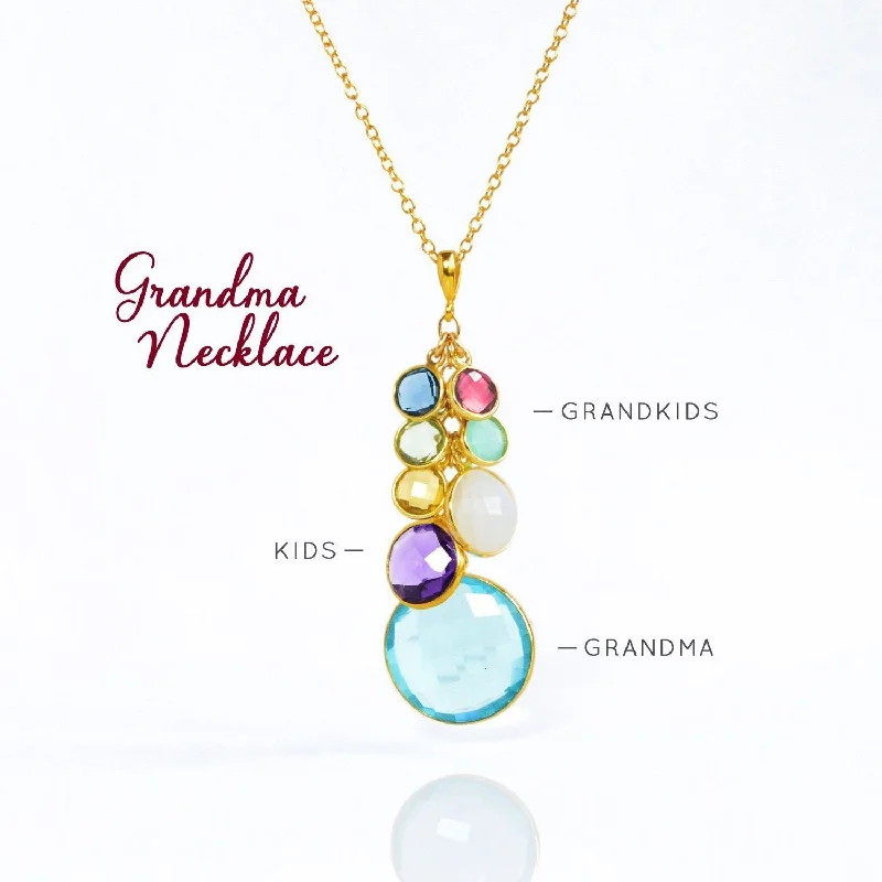 Ladies luxury diamond pendant necklaces-Grandmother Pendant Necklace with Mother, Children and Grandchildren Birthstones