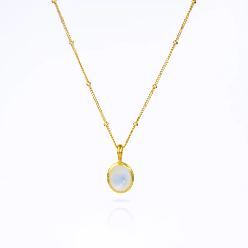 Ladies infinity charm necklaces-Mother of Pearl Cabochon Oval Necklace