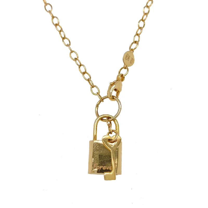 Ladies luxury diamond pendant necklaces-14KT Yellow Gold 18-inch Lock and Key Necklace