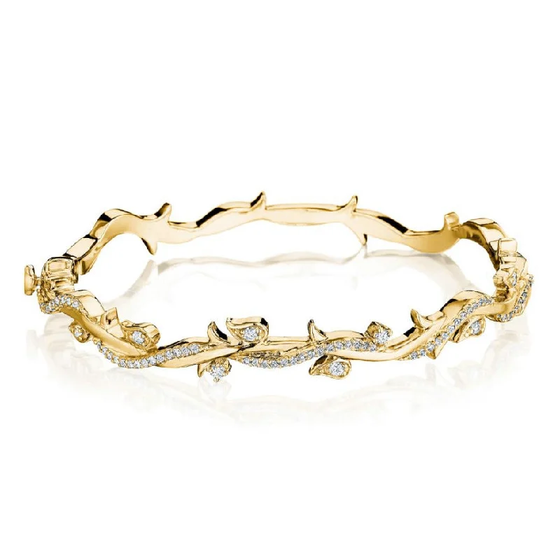 Ladies thin bracelets-Diamond Leaf & Vine Bangle