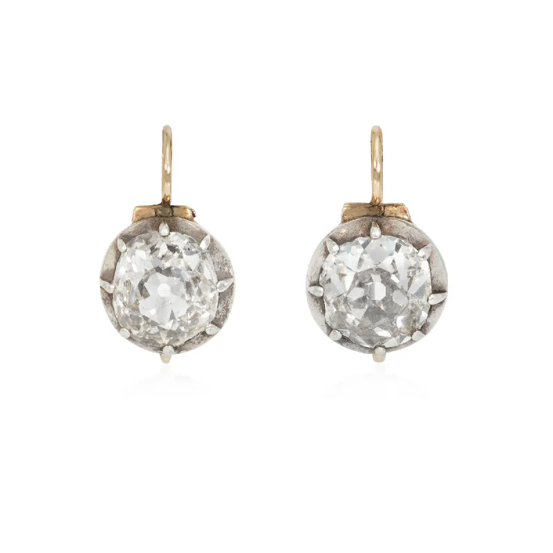 Ladies gold hoop earrings-Antique diamond cushion-cut solitaire earrings