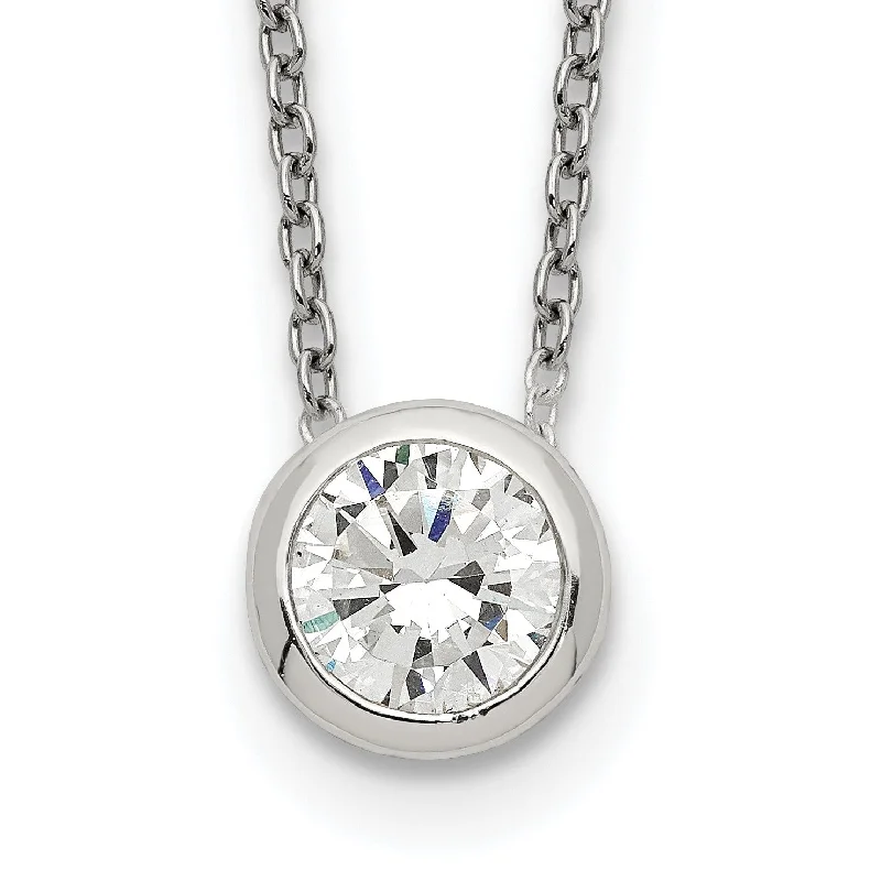 Ladies friendship necklaces-Sterling Silver Cubic Zirconia 16-inch 8MM Necklace