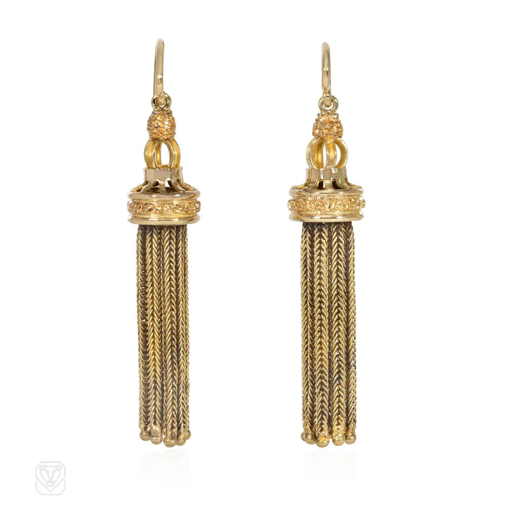 Ladies hoop diamond earrings-Victorian gold tassel earrings