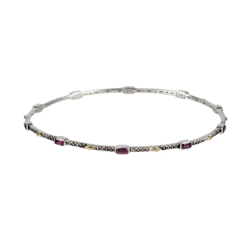 Ladies birthstone bracelets-Sterling Silver & 18K Gold Amethyst Bangle