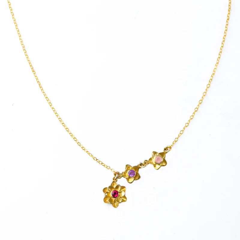 Ladies pendant necklaces-Bloom Lariat Style Birthstone Charm Necklace for Mom, Flower Pendants