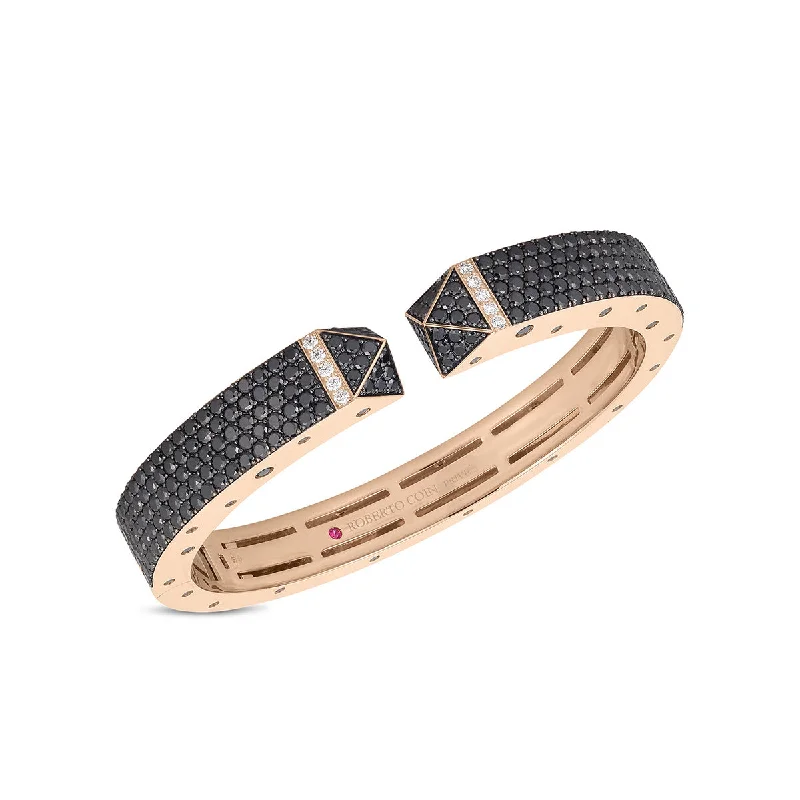 Ladies gold cuff bracelets-Sauvage Prive 18K Gold Black Diamond Bangle