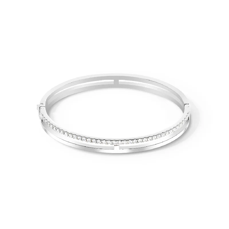 Ladies stacked charm bracelets-Coeur De Lion Eternal Unity Silver Crystal Bangle