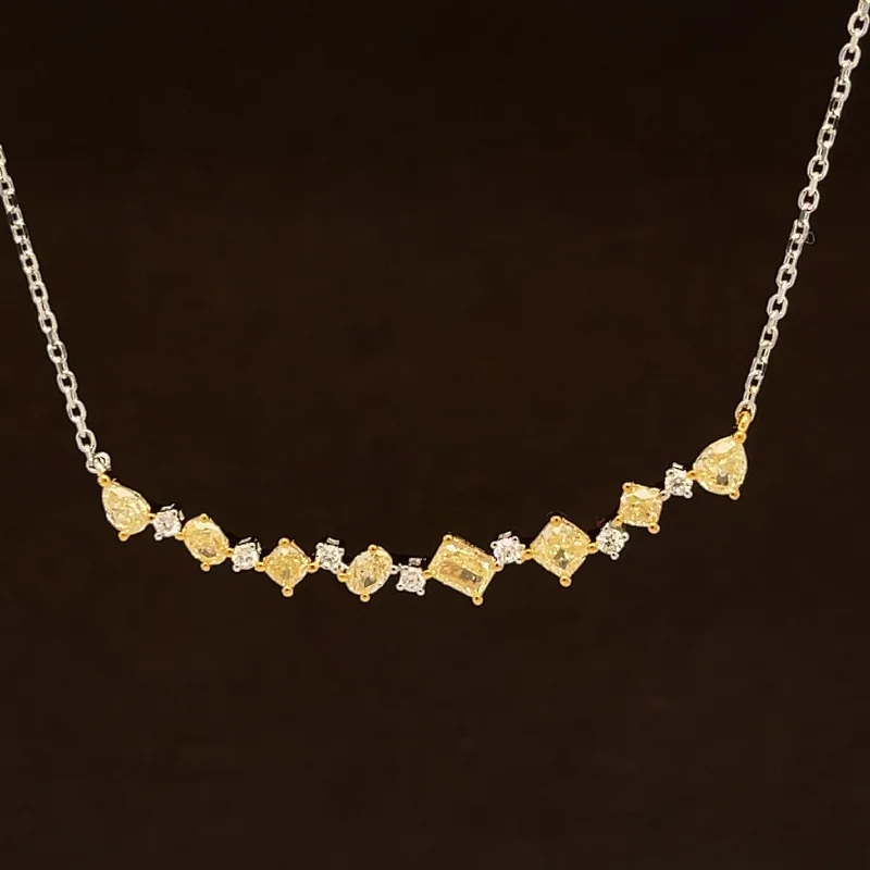 Ladies custom name necklaces-Fancy Yellow & White Diamond 1.04ctw Bar Necklace in 18k Two-Tone Gold - #407 - NLDIA068560