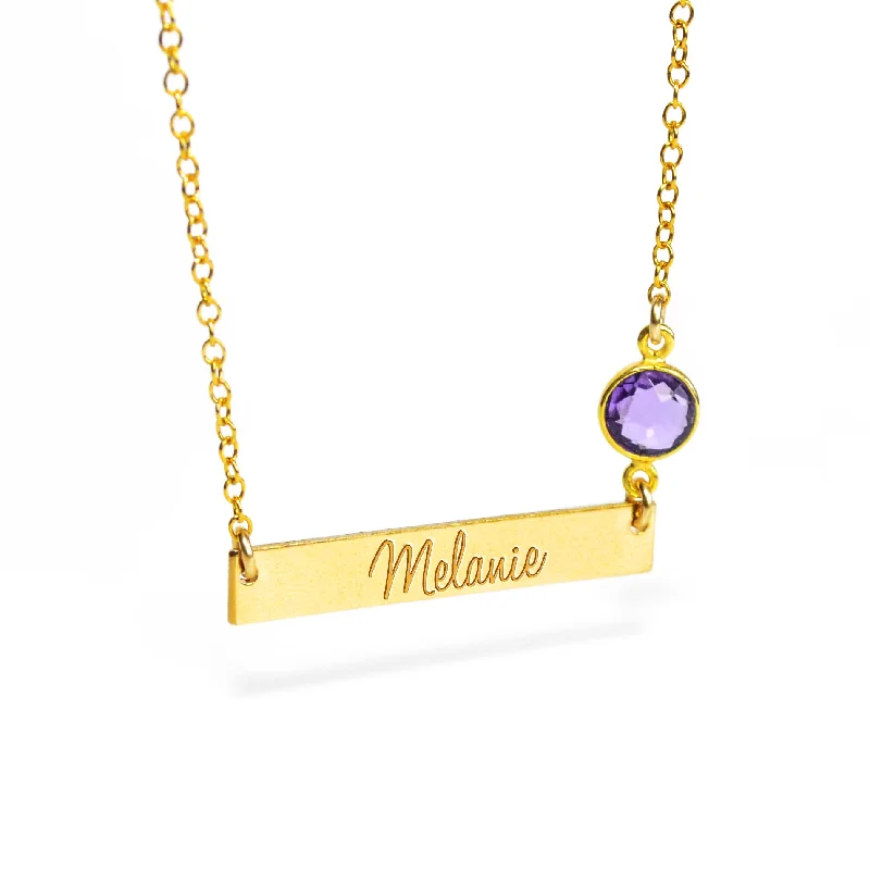 Ladies ruby necklaces-Birthstone & Personalized Metal Bar Necklace