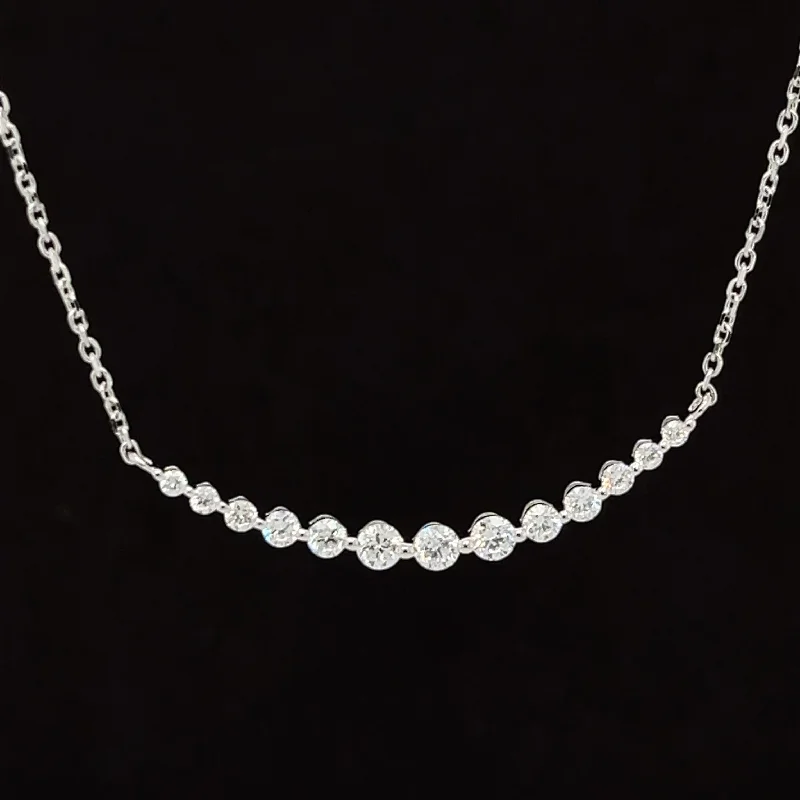 Ladies pendant necklaces-Diamond Tennis Chain 0.51ctw Bezel Link Necklace in 18k White Gold, 17”- #309 - NLDIA067672