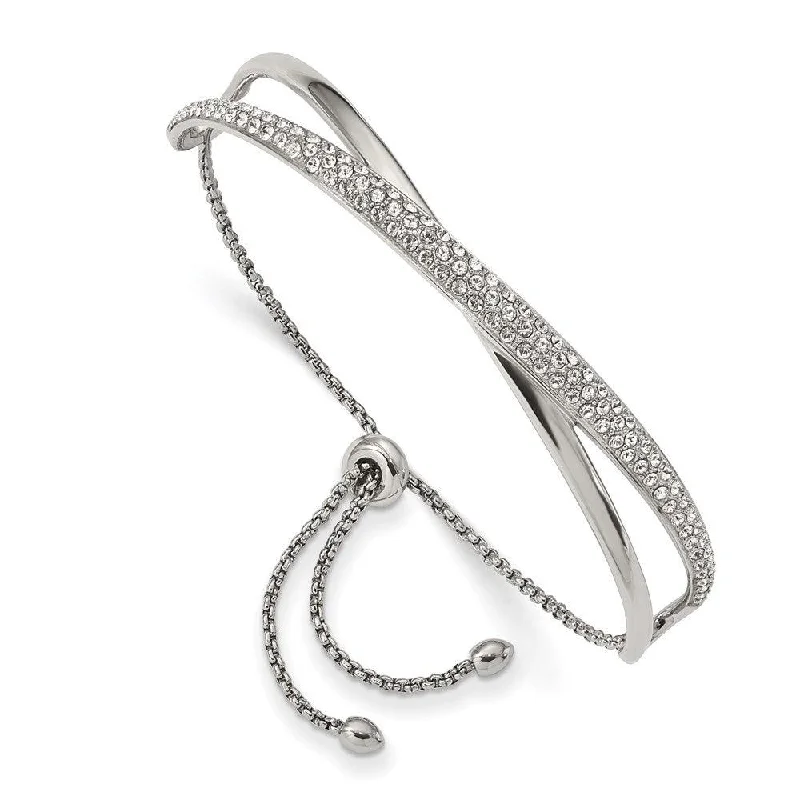 Ladies bridal bracelets-Stainless Steel Polished with Swarovski Crystal Adjustable Bangle