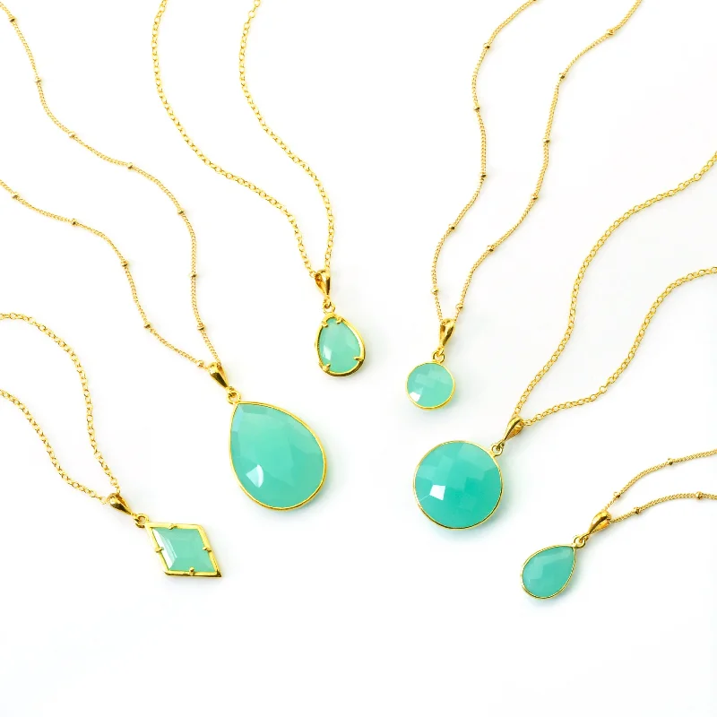 Ladies bohemian necklaces-Aqua Chalcedony Necklace : March Birthstone