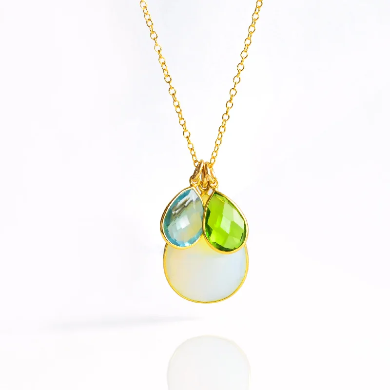 Ladies blue gemstone necklaces-Mother's and Child's Birthstones Teardrop Pendant Necklace