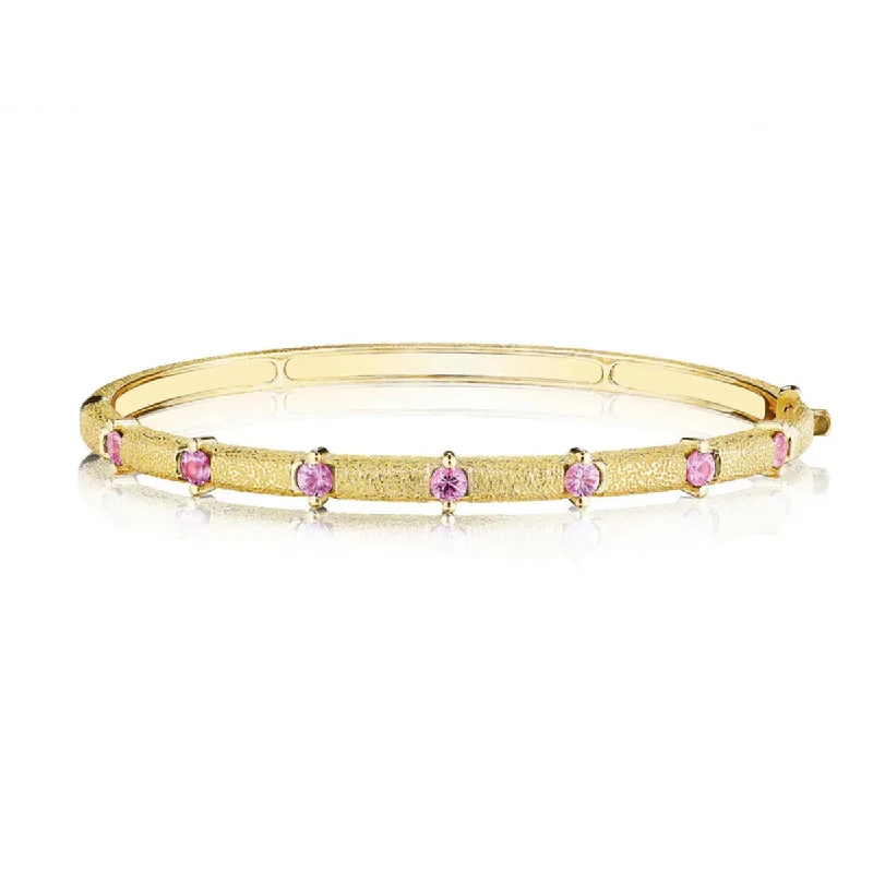 Ladies engraved gold bracelets-Pink Sapphire Antique Amulet Round Station Bangle