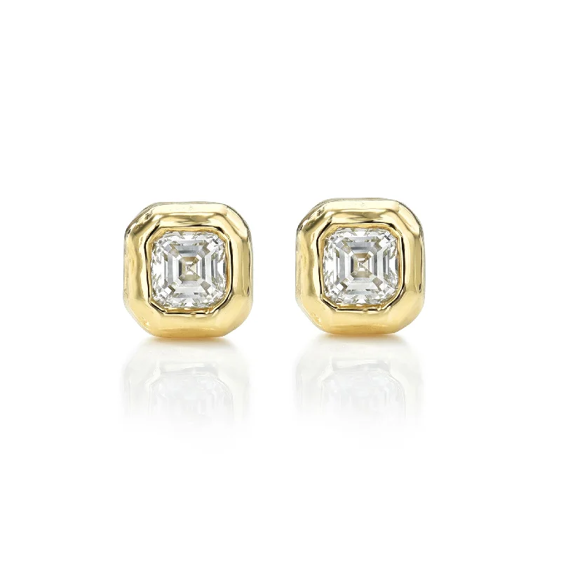 Ladies boho earrings-Baby River Asscher Diamond Studs