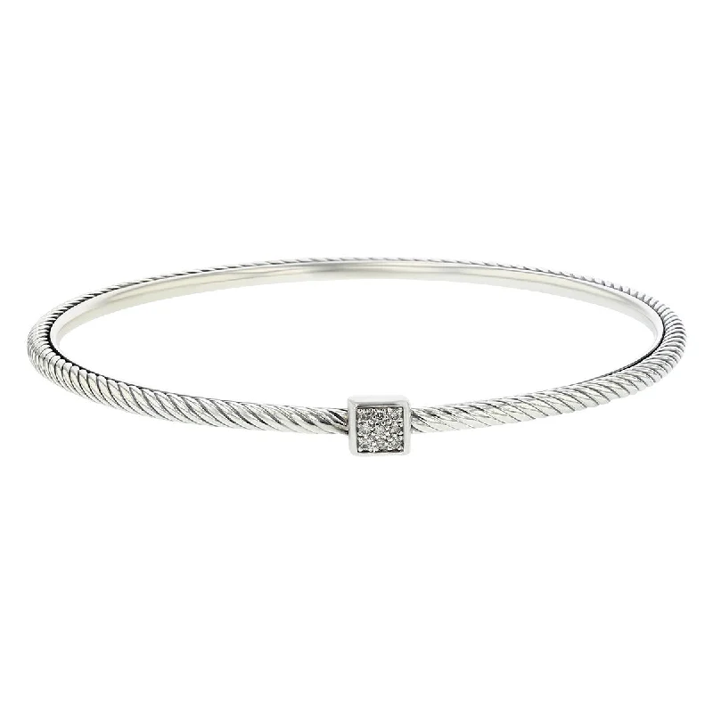 Ladies rose gold bracelets-David Yurman Diamond Single Station Cable Classic Bangle