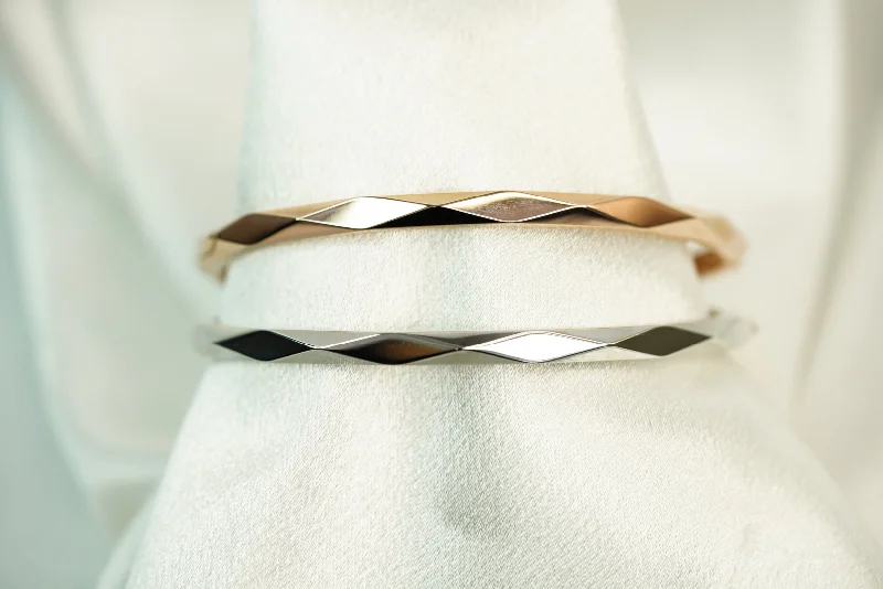 Ladies silver cuff bracelets-14k Three Gold Bangle