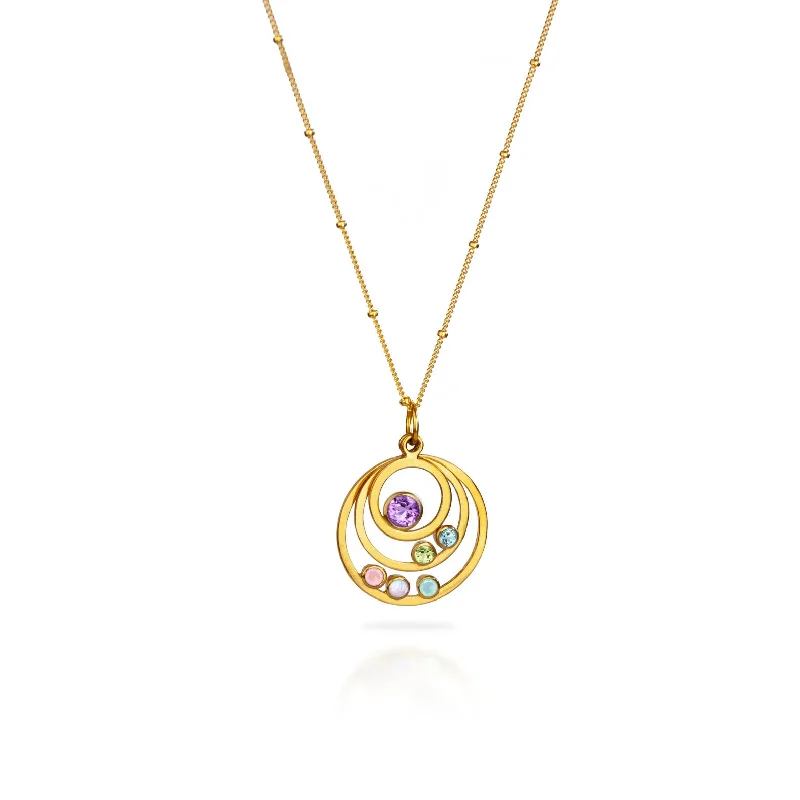 Ladies gold pendant necklaces-Generational Birthstone Orbit Necklace