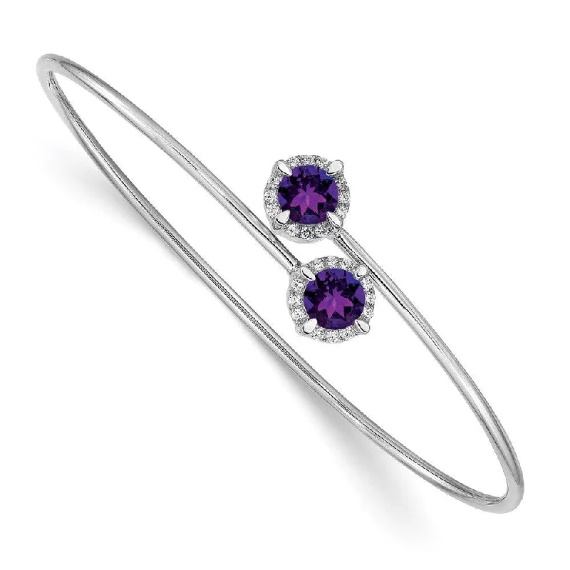 Ladies thin bracelets-14k White Gold Amethyst Flexible Bangle