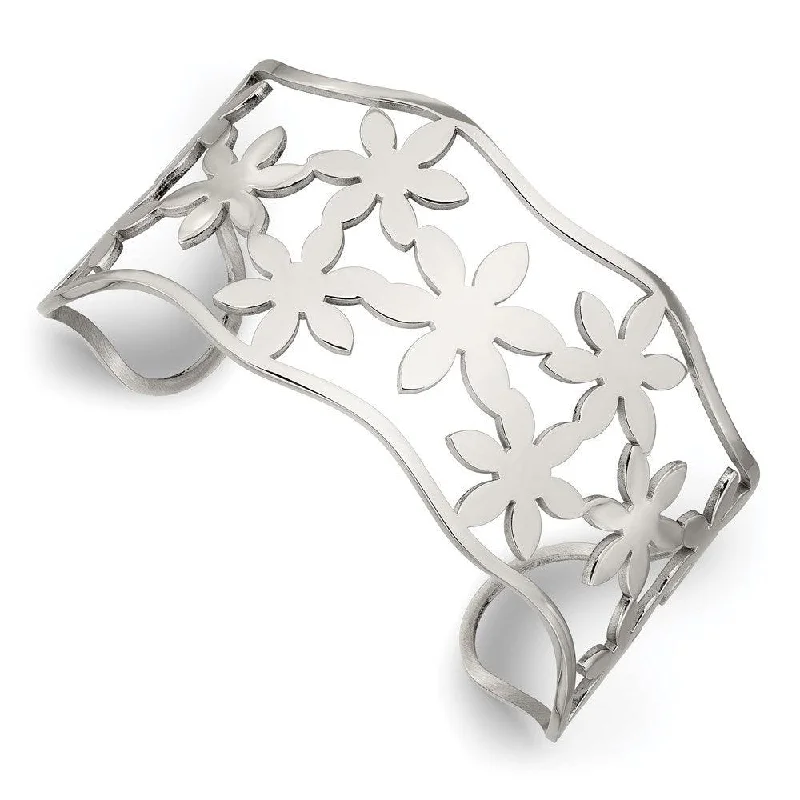 Ladies chic bangles-Stainless Steel Flowers Cuff Bangle