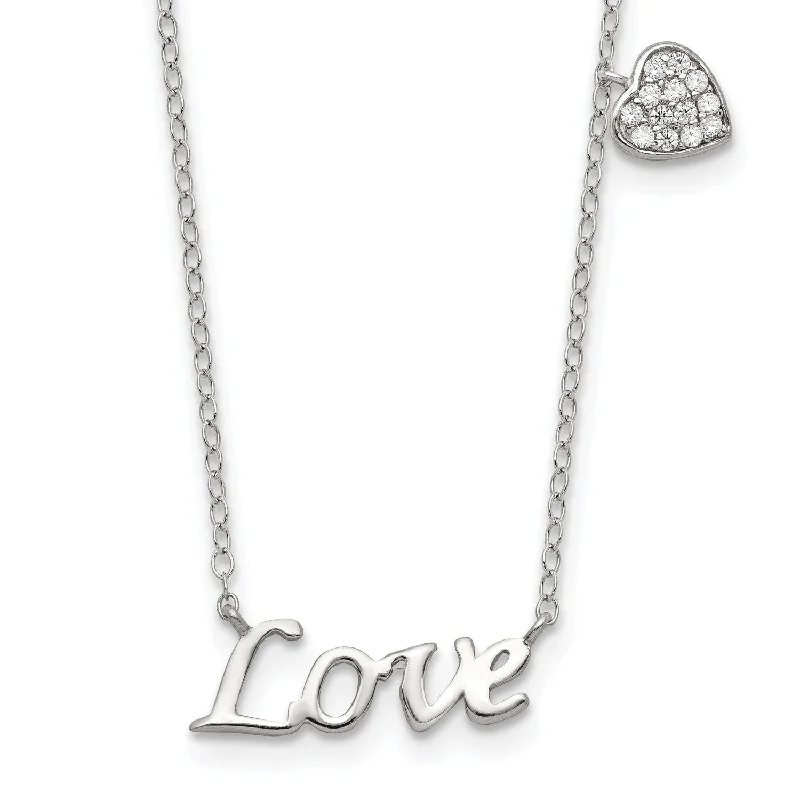 Ladies crystal pendant necklaces-Heart & Love Sterling Silver Cubic Zirconia 18-inch Heart Necklace