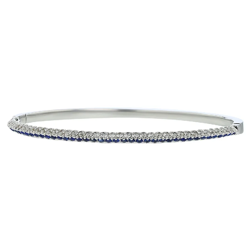 Ladies multi-layered bracelets-Miiori 18K White Gold Sapphire and Diamond Bangle