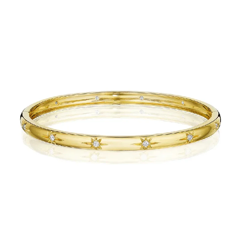 Ladies elastic bracelets-0.36Ct Diamond Star Bangle in 18k Yellow Gold