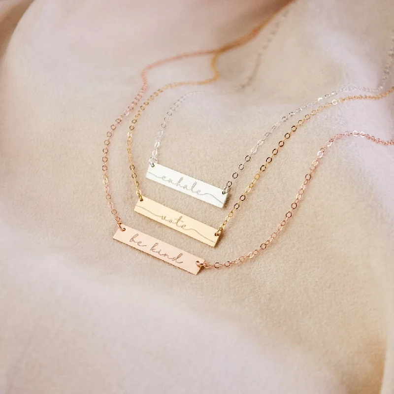 Ladies lock pendant necklaces-Custom Bar Necklace, Inspirational Word, Minimalist bar necklace