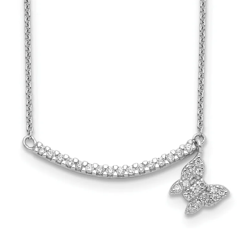 Ladies elegant chain necklaces-Sterling Silver Cubic Zirconia 17.5-inch Butterfly Necklace