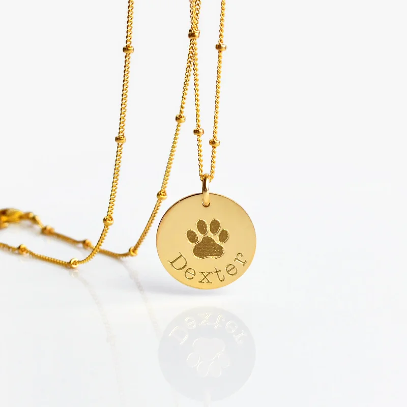 Ladies layered gold necklaces-Personalized Pet Paw Print Charm Necklace