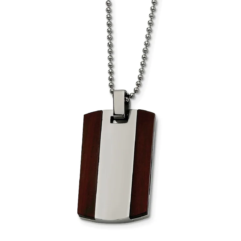 Ladies diamond necklaces-Engravable Stainless Steel Wood Dog Tag Pendant Necklace