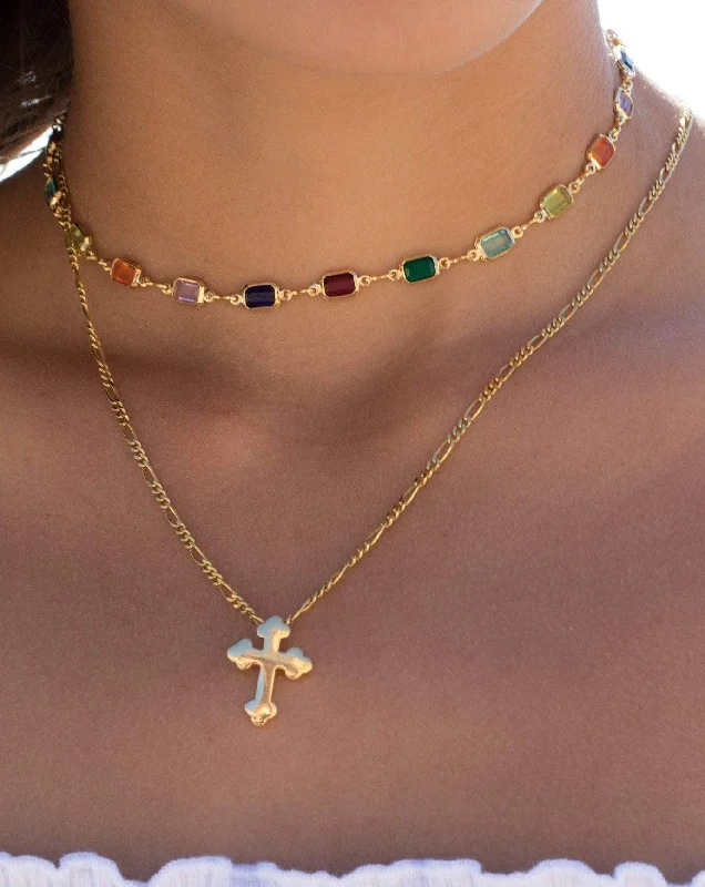 Ladies bridal necklaces-Cross Necklace ~ Gold Vermeil~MN034