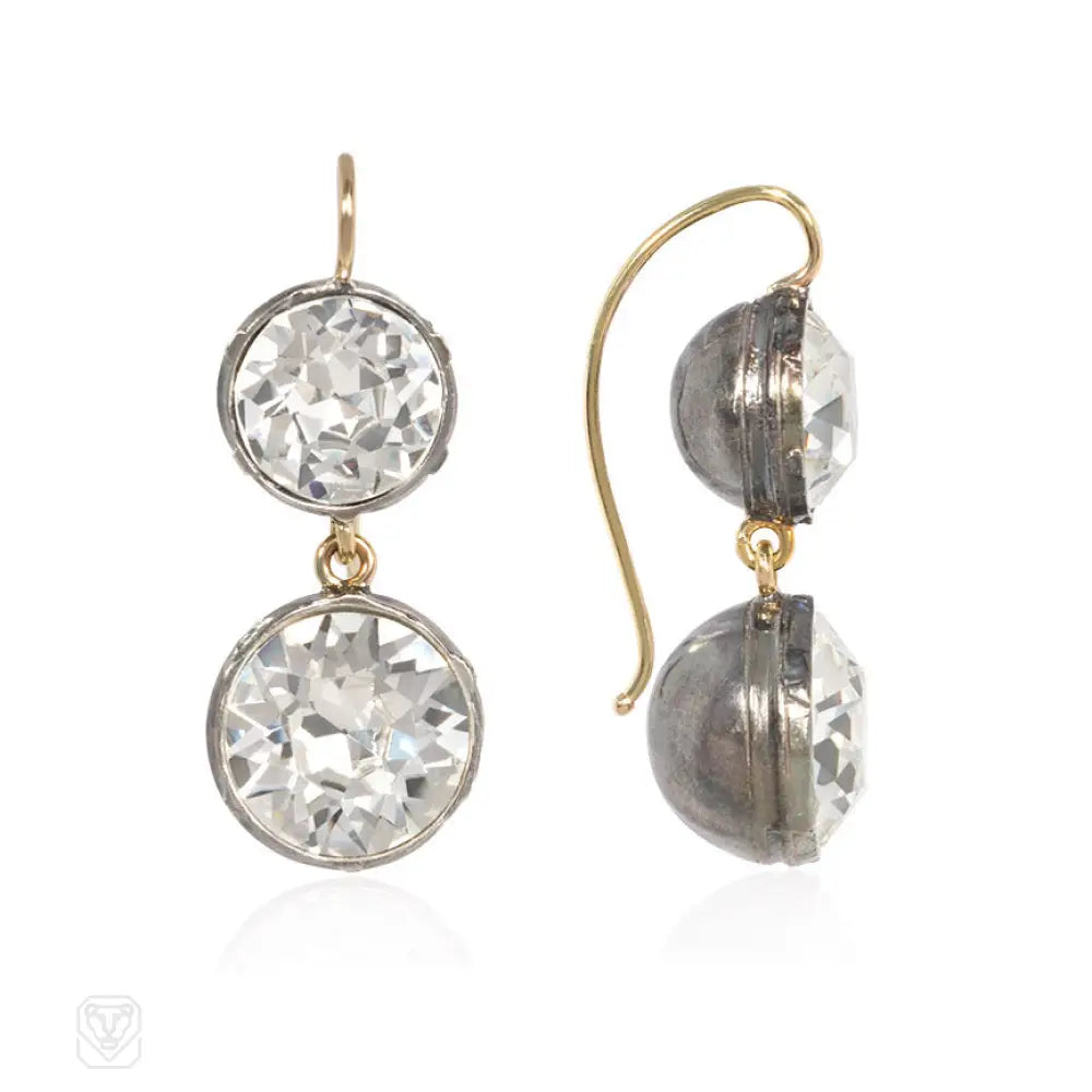 Ladies long drop earrings-Two-stone vintage paste "headlight" earrings