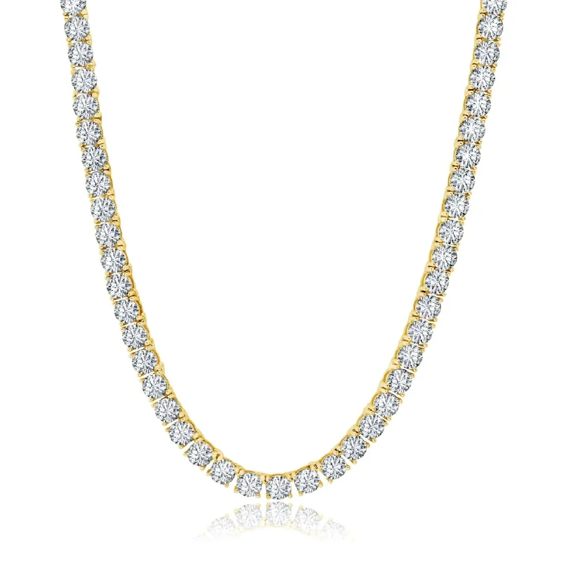 Ladies cubic zirconia necklaces-Luxe Layers 14KT Yellow Gold Plated Sterling Silver 3MM Round Cubic Zirconia 24-inch Tennis Necklace